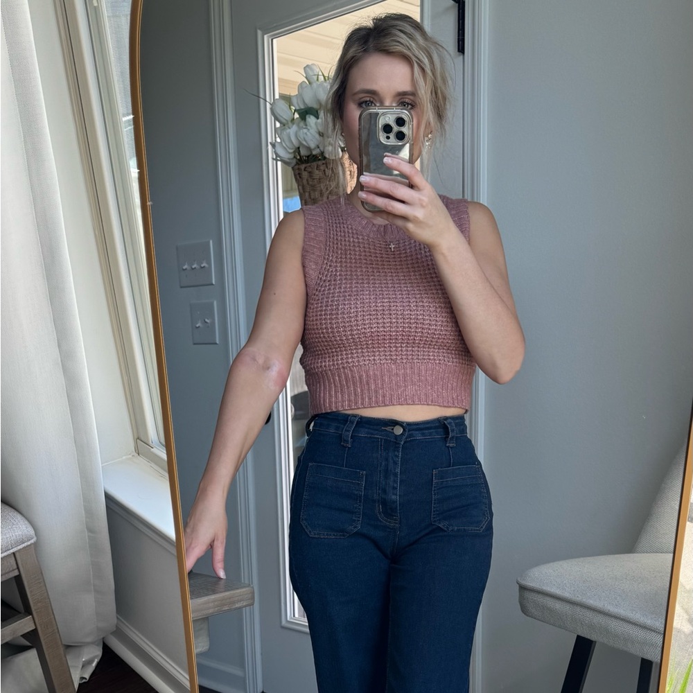 Sleeveless Cropped Knit Tank Top in Dusty Rose - Picture 7 of 11
